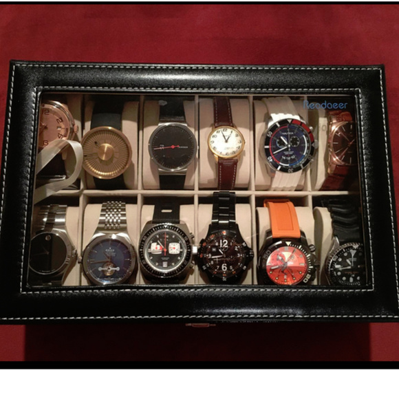 NEW MENS LEATHER 12 SLOT ORGANIZER WATCH BOX - Picture 2 of 2